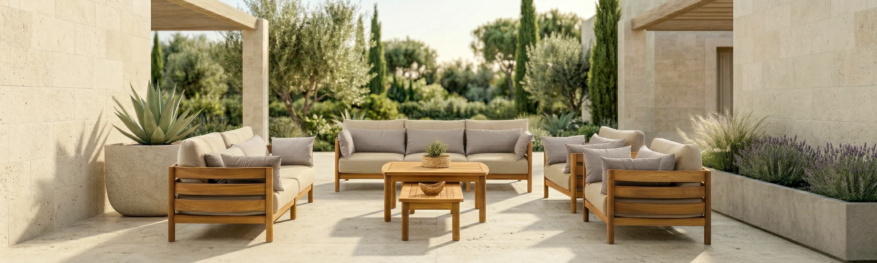 Wooden garden seating group